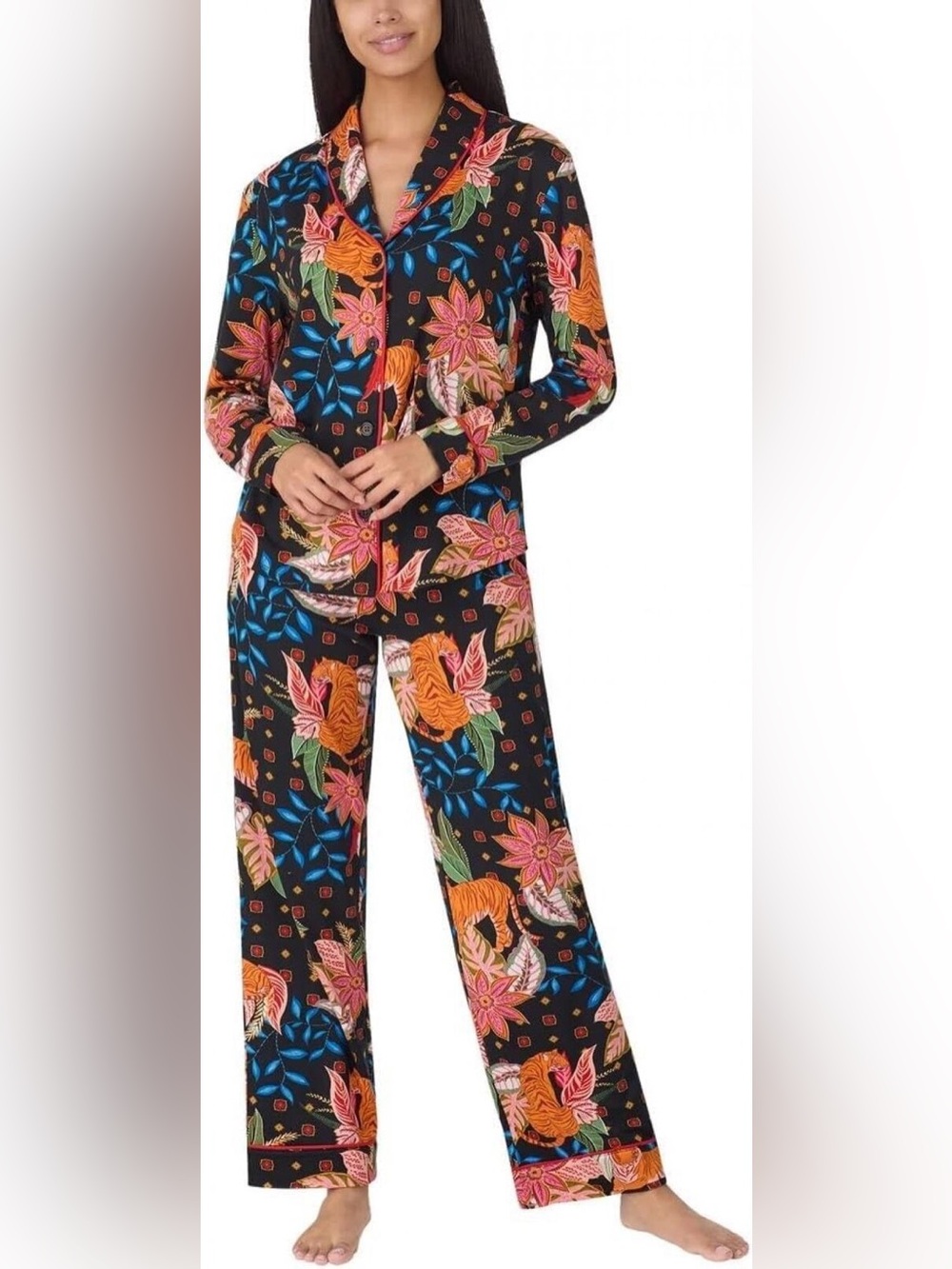 ROOM SERVICE Shawl Collar Floral Print Women's Pajama Size XL